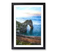 Durdle Door Cliffs Dorset Painting Framed Print | A2 Black Framed Wall Art | Ready to Hang | Modern Landscape Picture | Living Room Bedroom Lounge Office