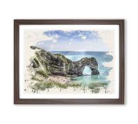 Durdle Door Cliffs Dorset Seascape Modern FC Framed Wall Art Print, Ready to Hang Picture for Living Room Bedroom Home Office Décor, Walnut A3 (46 x 34 cm)