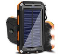 Durecopow Solar Charger, 20000 mAh Portable Outdoor Waterproof Solar Power Bank, Camping External Backup Battery Pack, Dual 5V USB Ports Output, 2 LED Light Flashlight with Compass (Orange)