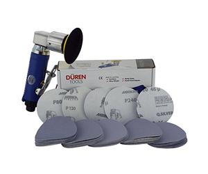 Duren 625624 75mm Mini DA Air Sander (3") + 25 Mix Sanding Discs Car Body & Alloy Wheel Repair Spot Repair Scratch Remover Mini Polisher