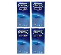 Durex Extra Safe Condoms 12 Pack - Close Fit, Thicker Latex (4 Packs, 48 Total)