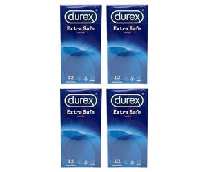 Durex Extra Safe Condoms 12 Pack - Close Fit, Thicker Latex (4 Packs, 48 Total)