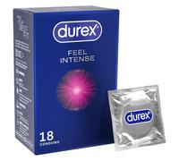 Durex Feel Intense, 18 Condoms, Ribbed & Dotted, Pre Lubricated | Ribbed & Dotted, Desirex Gel for Enhanced Vaginal Stimulation, Regular Fit Condoms, Speed Her Up, Easy On, Teat Ended