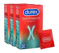 Durex Feel-Real Slim Fit - "My Size" Condoms - Narrow Condoms with 52.5 mm Nominal Width for Intensive Feeling - 30 Pack (3 x 10)