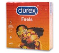 Durex Feels Condoms - 3 Pack | Ultra-Thin for Maximum Sensitivity | Easy-On Shape with Teat End | Transparent, Lubricated Natural Rubber Latex | 56mm Width | 100% Electronically Tested