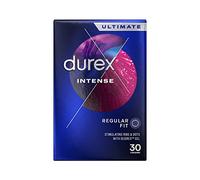 Durex Intense Condoms, 30s, Regular Fit, Pre Lubricated Desirex Gel, Ribbed and Dotted