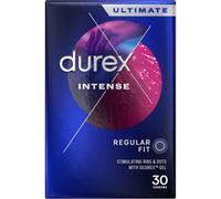 Durex Intense Condoms, Regular Fit, 30s, Easy On Shape, Dotted and Ribbed, Extra Stimulation, With Desirex Gel