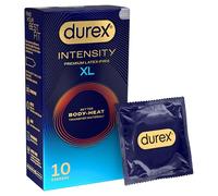 Durex Intensity Condoms, 10s, XL Fit, Better Body Heat Transfer, Latex Free, Ultra Thin Plus, Our Thinnest Condom Yet, Transparent, Moulds to Your Shape