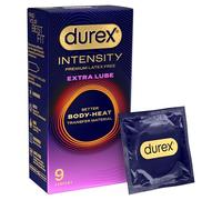Durex Intensity Extra Lube Condoms, 9s, Regular Fit, Better Body Heat Transfer, Latex Free, Ultra Thin Plus, Our Thinnest Condom Yet, Transparent, Moulds to Your Shape