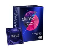 Durex Mutual Climax, 30 Condoms, Regular Fit, With Performa Silicone Lube, Ribbed and Dotted, Easy On, Teat Ended, Trusted Durex Protection