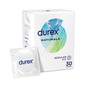 Durex Naturals, Regular Fit, 30 Condoms, Thin, Natural Rubber Latex, with Water Based Lube, Gentle Formula