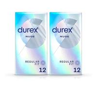 Durex Nude, Ultra Thin, 12 Condoms, Regular Fit, with Silicone Lube, Easy on Shape, Teat Ended, Our Thinnest Condom Yet, Transparent Natural Latex Condoms, Trusted Durex Protection - Pack of 2