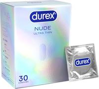 Durex Nude Condoms, Regular Fit, 30s, Extra Thin, Easy On Shape, Secure, Higher Protection, With Silicone Lube