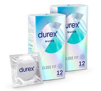 Durex Nude Close Fit, 24 Condoms (12s x 2), Ultra Thin, Pre Lubricated | Our Thinnest Latex Condoms, Ultra Thin, Maximised Sensations, Easy On, Teat Ended, Pre Lubricated with Silicone Lube