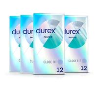 Durex Nude Close Fit, 48 Condoms (12s x 4), Ultra Thin, Pre Lubricated | Our Thinnest Latex Condoms, Ultra Thin, Maximised Sensations, Easy On, Teat Ended, Pre Lubricated with Silicone Lube