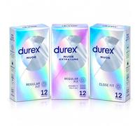 Durex Nude Condoms, 12 Pack - Choose Regular Fit, Extra Lube or Close Fit | Thin, lubricated design for a natural feel, with Regular Fit, Extra Lube and Close Fit options for personalised comfort