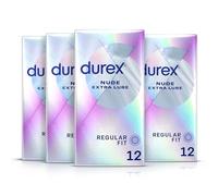 Durex Nude Extra Lube, Regular Fit, 48 Pack (12 x 4 Packs), Ultra Thin, Designed to Feel It All, Extra Lubrication, Silicone Lube, Easy On Shape, Secure