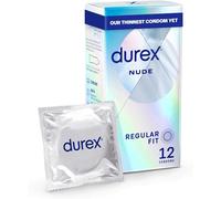 Durex Nude, Ultra Thin, 12 Condoms, Regular Fit, with Silicone Lube, Easy on Shape, Teat Ended, Our Thinnest Condom Yet, Transparent Natural Latex Condoms, Trusted Durex Protection - Pack of 2