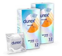 Durex Nude, Ultra Thin, 12 Condoms, Wide Fit, with Silicone Lube, Easy on Shape, Teat Ended, Our Thinnest Condom Yet, Transparent Natural Latex Condoms, Trusted Durex Protection Pack of 2