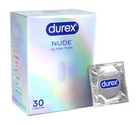 Durex Nude, Ultra Thin, 30 Condoms, Regular Fit, with Silicone Lube, Easy on Sha