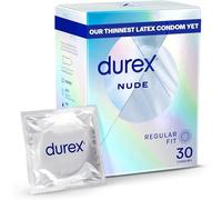 Durex Nude Condoms, Regular Fit, 30s, Extra Thin, Easy On Shape, Secure, Higher Protection, With Silicone Lube