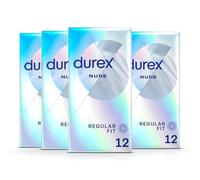 Durex Nude, Ultra Thin, 48 Condoms, Regular Fit, with Silicone Lube, Easy on Shape, Teat Ended, Our Thinnest Condom Yet, Transparent Natural Latex Condoms, Trusted Durex Protection