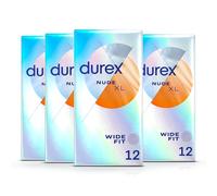 Durex Nude, Ultra Thin, 48 Condoms, Wide Fit, with Silicone Lube, Easy on Shape, Teat Ended, Our Thinnest Condom Yet, Transparent Natural Latex Condoms, Trusted Durex Protection