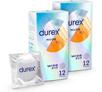 Durex Nude, Ultra Thin, 48 Condoms, Wide Fit, with Silicone Lube, Easy on Shape, Teat Ended, Our Thinnest Yet, Transparent Natural Latex, Trusted Durex Protection 4 Packs of 12