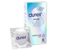 Durex Nude, Ultra Thin, 6 Condoms, Regular Fit, with Silicone Lube, Easy on Shape, Teat Ended, Our Thinnest Latex Condom Yet, Transparent Natural Latex Condoms, Trusted Durex Protection