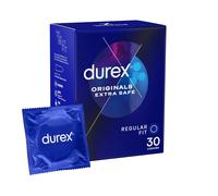 Durex Originals Extra Safe, 30 Condoms, Regular Fit, With Silicone Lube, Easy on Shape, Teat Ended, Increased Thickness, Natural Latex
