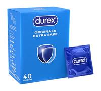 Durex Originals Extra Safe Condoms, Regular Fit, 40 Pack, Easy On Shape, Enhanced with Silicone Lubricant for Comfort and Protection