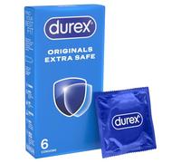 Durex Originals Extra Safe, 6 Condoms, Regular Fit, Silicone Lubricated | Easy On Shape, Teat Ended,Designed Thicker for Extra Reassurance, Natural Latex, Pre Lubricated with Silicone Lube