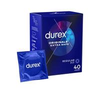 Durex Originals Extra Safe Condoms, Regular Fit, 40 Pack, Easy On Shape, Enhanced with Silicone Lubricant for Comfort and Protection