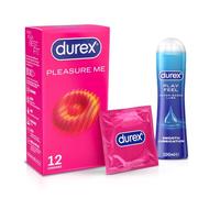 Durex Pleasure Me, 12 Condoms, Play Feel Water Based Lube 100ml | Play Feel Water Based Lube, Ribbed & Dotted for Extra Stimulation, Easy On, Teat Ended, Regular Fit Condoms