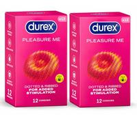 Durex Pleasure Me, 24 Condoms (12s x 2), Ribbed & Dotted, Regular Fit