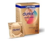 Durex Real Feel, 30 Condoms, Regular Fit, Latex Free Condoms, Extra Silicone Lube, Easy On Shape, Teat Ended
