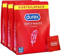 Durex Real Feel Classic Condoms - Perfect Fit & Easy Unrolling - Thin, Moisturised, Transparent, Pleasant Odour - Pack of 120 (3 x 40 Pieces)