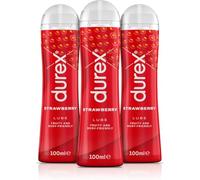 Durex Strawberry Lubricant 100ml (3 Pack, 300ml) - Water-Based Flavoured Lube, Smooth Non-Greasy Formula, Easy Wash Off, Condom Safe, Toy Compatible