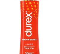 Durex Strawberry Water-Based Lube 50ml, Flavoured Lubricant, Long Lasting | Water Based Lube, Long Lasting, pH Friendly, Non Sticky, Non Staining, Flavoured Lube, Good for Oral, Dermatologically Tested
