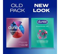 Durex Surprise Me Variety Pack, 40 Condoms, Thin feel, Extra Safe, Pleasure Me, Tickle Me, With Silicone Lube, Condoms Bulk for men, Regular Fit, Rib