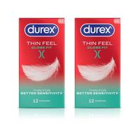 Durex Thin Feel Close Fit, 24 Condoms (12s x 2), Silicone Lubricated | Thinner for More Sensitivity, Pre Lubricated with Silicone Lube, Easy On, Teat Ended, Durex Condoms, Thin Feel