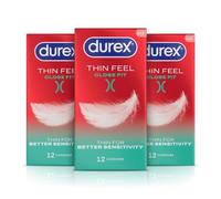 Durex Thin Feel Close Fit, 36 Condoms (12s x 3), Silicone Lubricated | Thinner for More Sensitivity, Pre Lubricated with Silicone Lube, Easy On, Teat Ended, Durex Condoms, Thin Feel