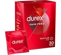 Durex Thin Feel Condoms 30 Pack - Regular Size, Increased Sensitivity, Pre-Lubed with Silicone Lube, Latex Condoms