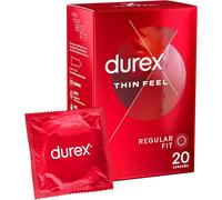 Durex Thin Feel Condoms, Regular Fit, 20s, Secure, Natural Latex, with Silicone Lube, Easy On Shape, More Sensitivity