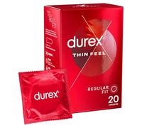 Durex Thin Feel Condoms, Regular Fit, 20s, Secure, Natural Latex, with Silicone Lube, Easy On Shape, More Sensitivity