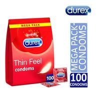 Durex Thin Feel Mega Pack of 100 Condoms Easy-On Shaped & Greater Sensitivity