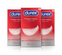 Durex Thin Feel Ultra Thin, 36 Condoms (12s x 3), Silicone Lubricated | Thinner for More Sensitivity, Pre Lubricated with Silicone Lube, Easy On, Teat Ended, Durex Condoms, Thin Feel