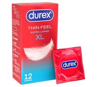 Durex Thin Feel XL, 12 Condoms, Silicone Lubricated | Thinner for More Sensitivity, Pre Lubricated with Silicone Lube, Easy On, Teat Ended, Durex Condoms, Thin Feel