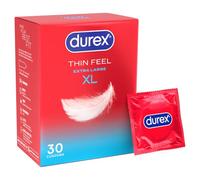 Durex Thin Feel XL, 30 Condoms, Silicone Lubricated | Thinner for More Sensitivity, Pre Lubricated with Silicone Lube, Easy On, Teat Ended, Durex Condoms, Thin Feel