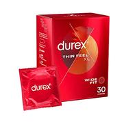 Durex Thin Feel XL Condoms, Wide Fit, 30s, Secure, Tighter, Natural Latex, with Silicone Lube, Easy On Shape